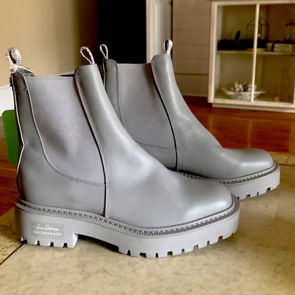 NWT $170 Sam Edelman Laguna Pebble Grey Leather Chelsea Moto Pull On Boots 7 - Picture 1 of 5